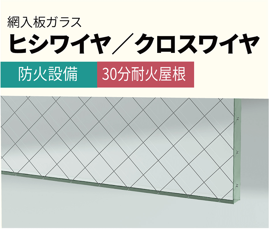 網入板ガラス ヒシワイヤ／クロスワイヤ