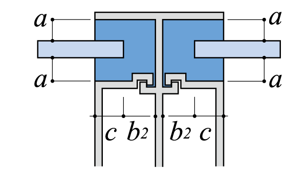 標準的なカーテンウォールの左右部断面図