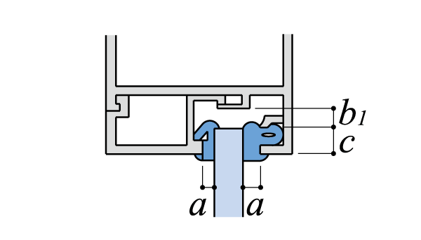 グレイジングビードサッシ可動部の上部縦断面図