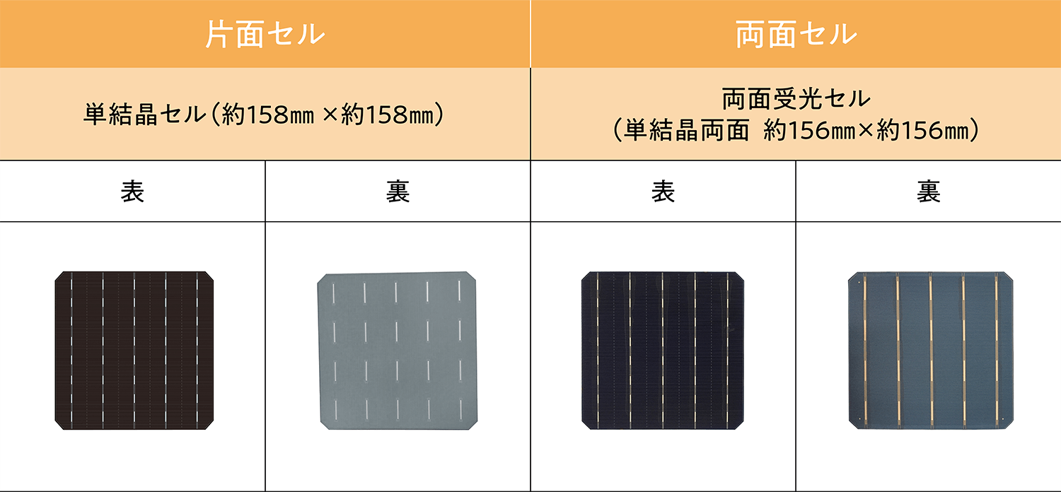 表：片面セルと両面セルの表裏