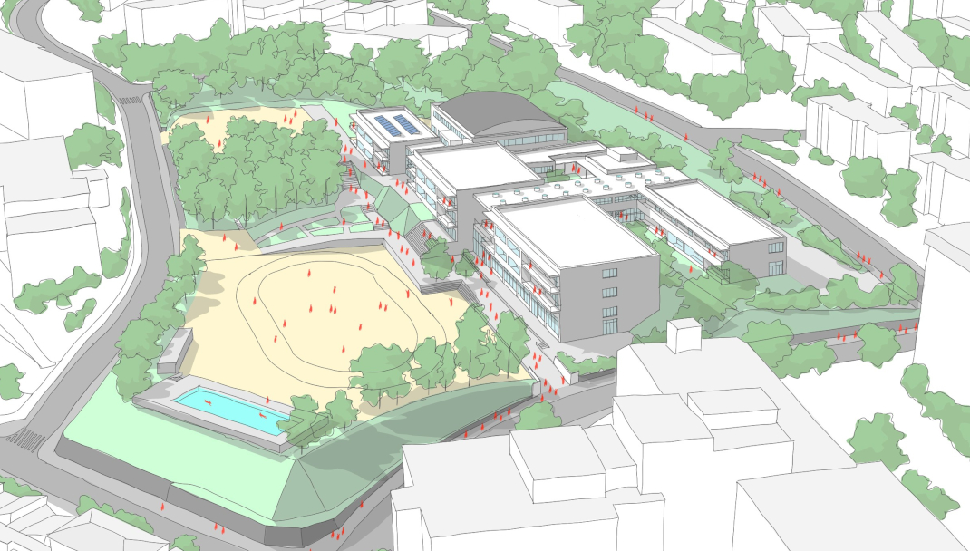 横浜市立汐見台小学校　プロポーザル提案時の鳥瞰パース