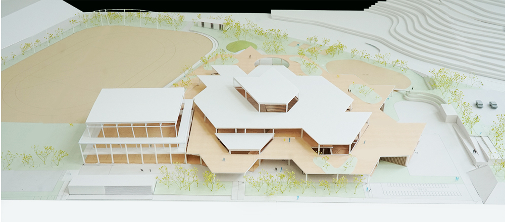 大熊町教育施設整備事業 模型（2022年竣工予定）